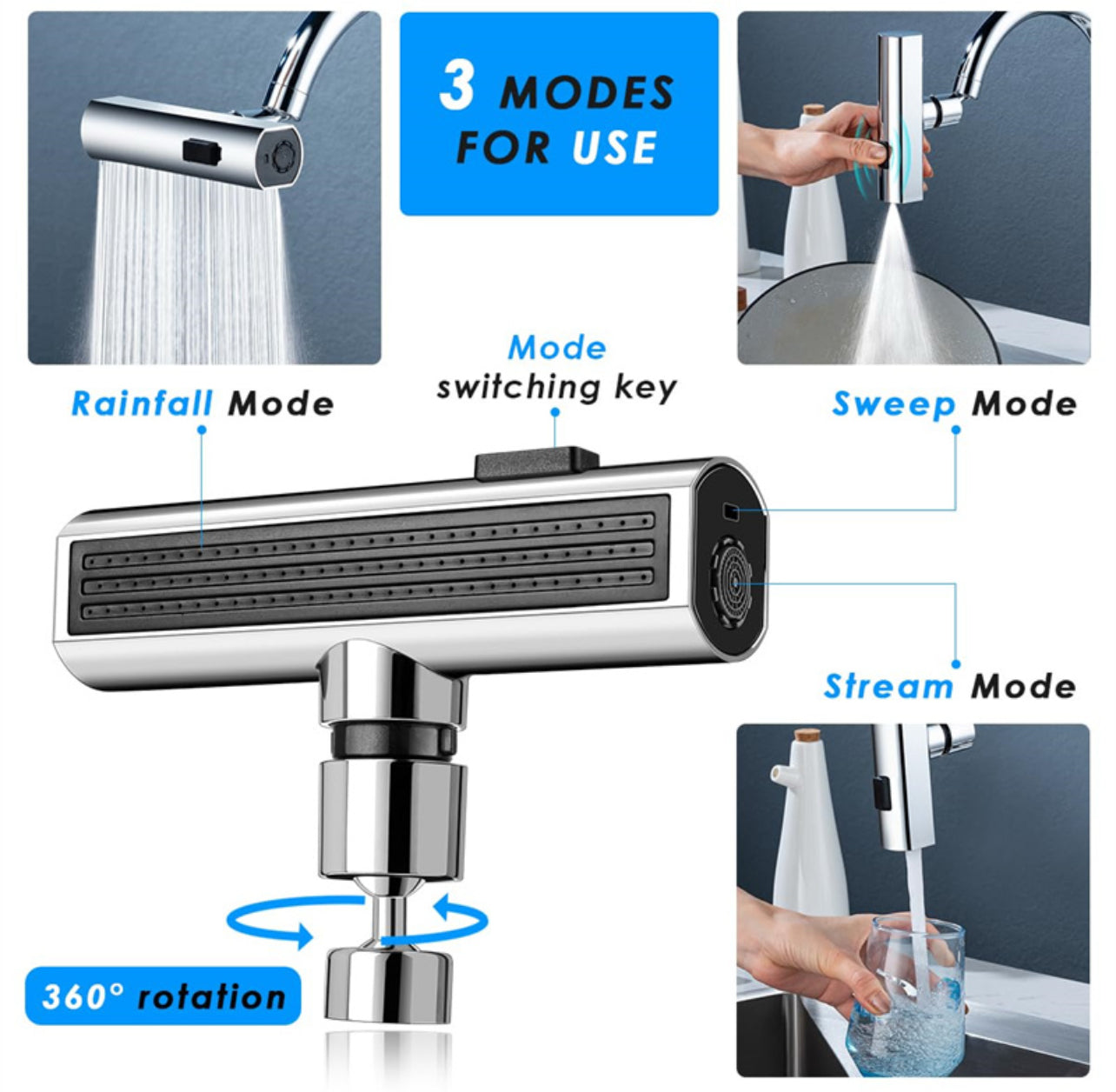 Kitchen Faucet Waterfall Outlet Splash Proof Universal Rotating Bubbler Multifunctional Water Nozzle Extension Kitchen Gadgets